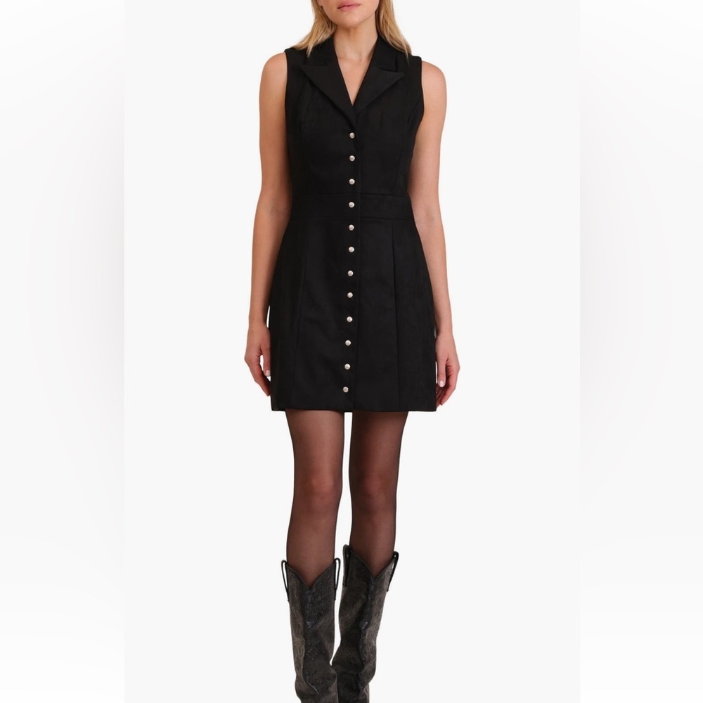 Avec Les Filles Black Faux Suede Mini Dress Size 10